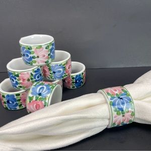 Vintage Aukey Ceramic Floral Napkin Rings Set of 8 Cottage Core Granny Chic